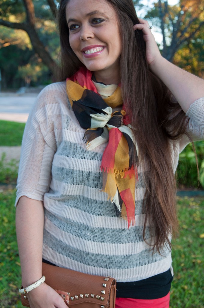 Coral and mustard scarf