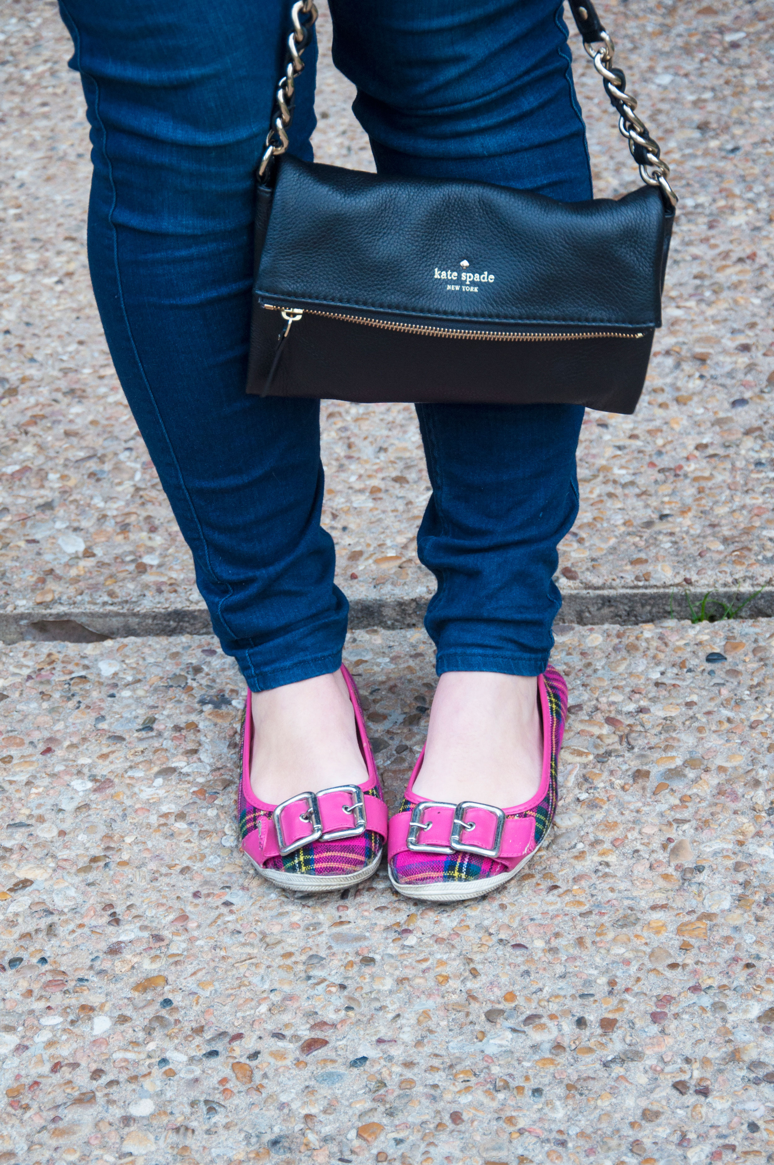 Pink plaid shoes and Kate Spade