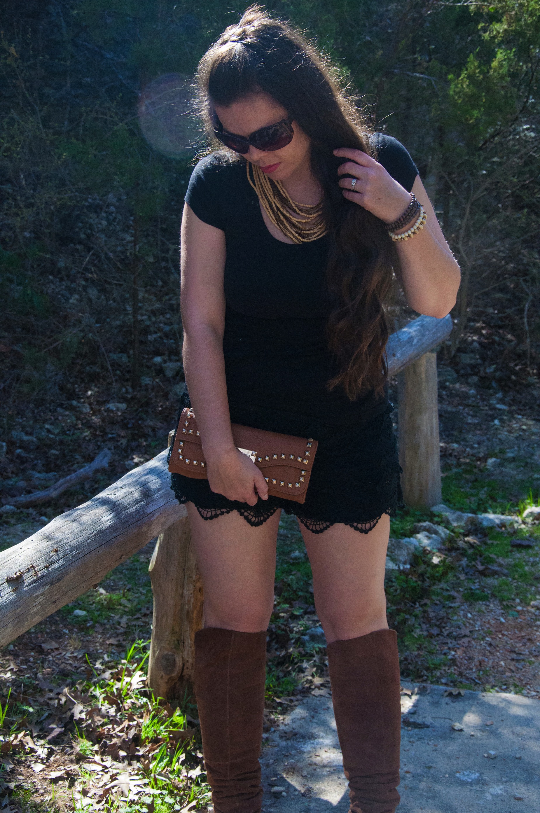Black Lace Shorts and Knee High Boots