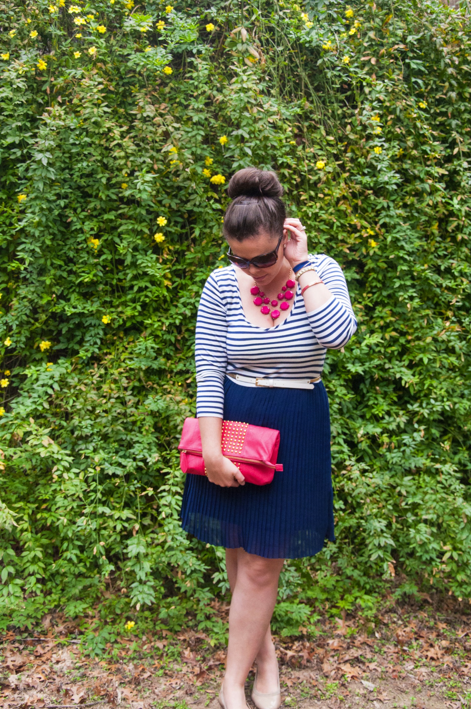Navy blue and pink outfit