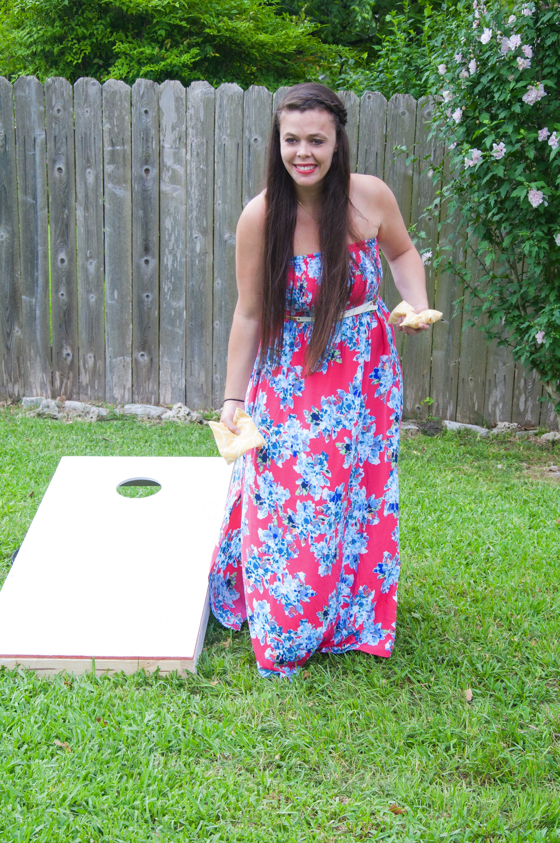 Pink and blue floral maxi dress