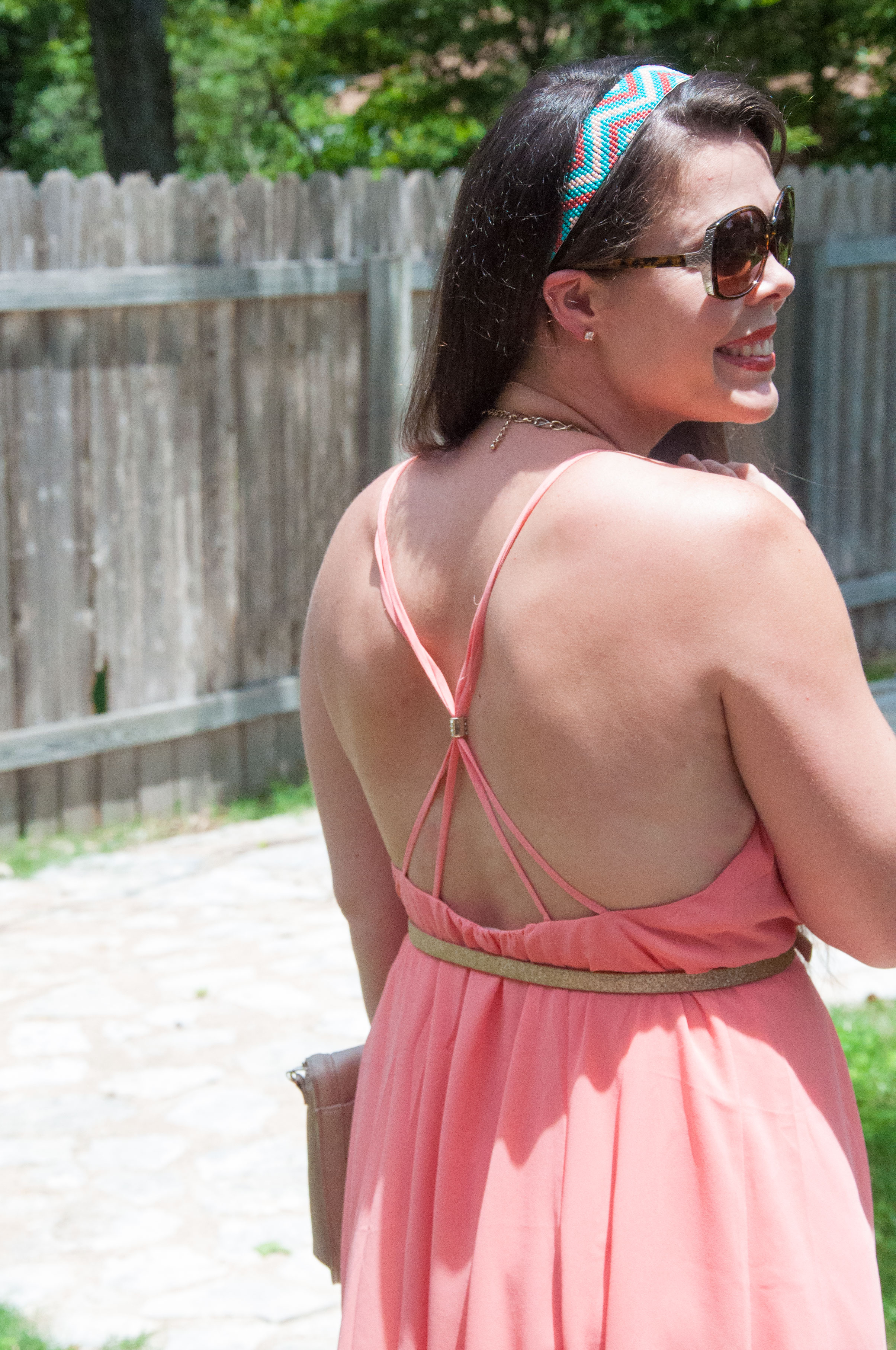 Coral dress with low back
