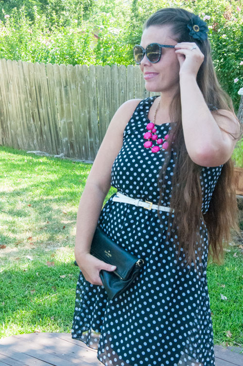 Black and white polka dots with pink statement necklace