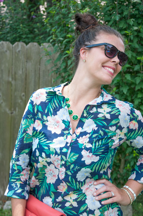 Button down with tropical print