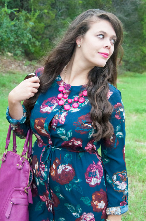 All That Glitters Blog- Navy Dress with Purple Handbag