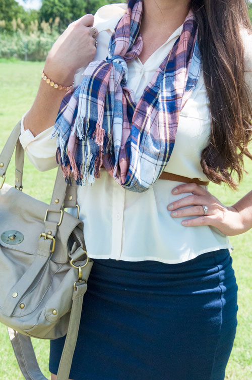 NAVY AND PINK PLAID SCARF