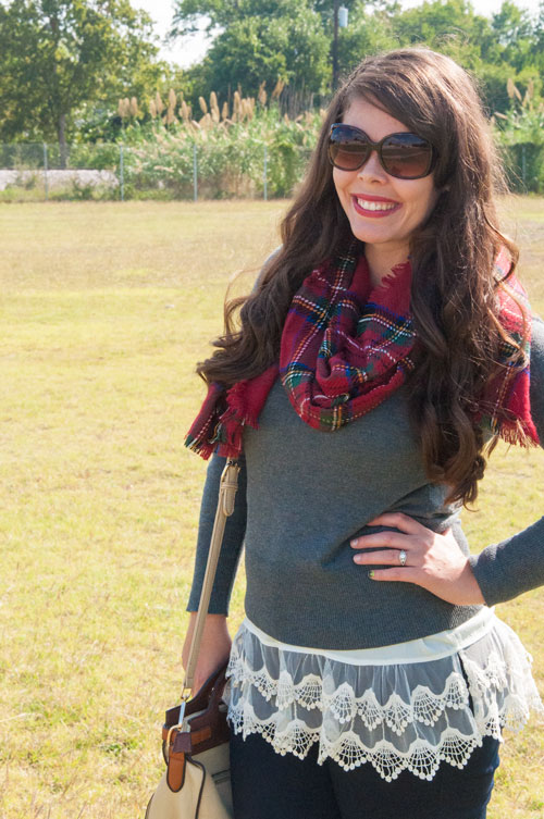 Fall outfit inspiration with plaid and lace