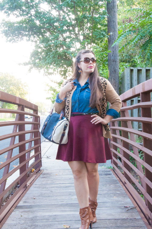 Leopard and Burgundy outfit for fall