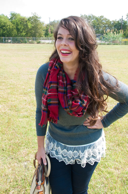 Red plaid scarf  outfit inspiration