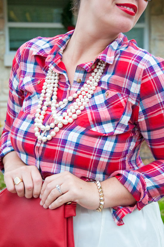 Plaid and pearls with a tulle skirt