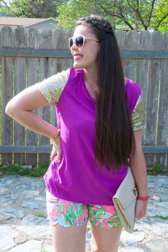 Lilly Pulizter Shorts and purple top