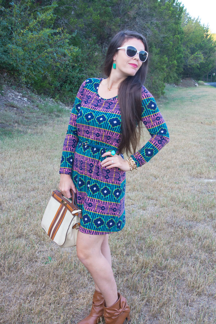 Teal and Pink Long Sleeved Dress